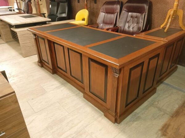 Classic Executive Wooden Office Desk with Leather Inlay Panels