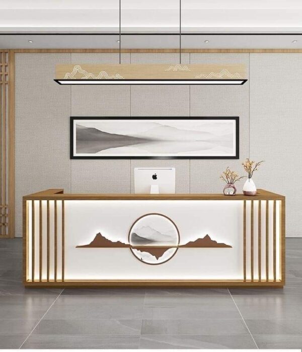 Sleek White Laminate Reception Desk with Storage
