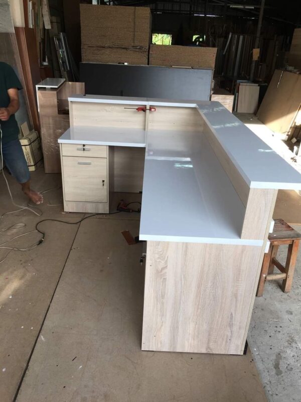 L-Shaped Laminate Reception Desk with Cabinets