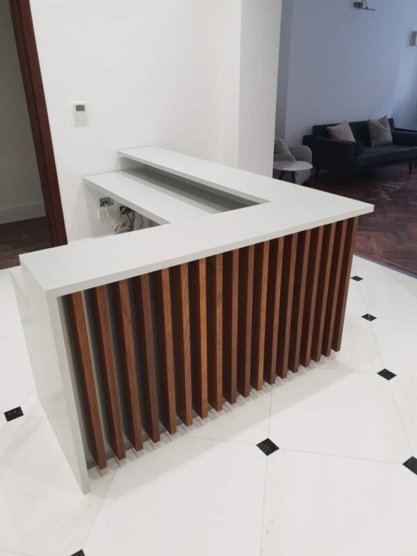 Beautiful Reception Counter with Wood Grain Laminate