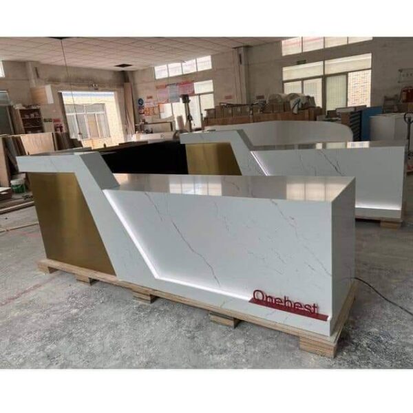 Two-Tone Laminate Front Desk with Locking Cabinets
