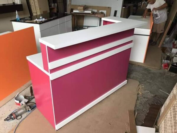 Two-Tone Cherry and White Laminate Reception Counter