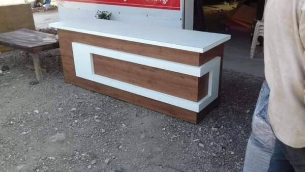 Walnut Wood and White Laminate Reception Counter