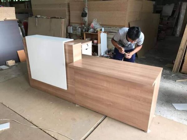 White and Oak Wood Laminate Reception Counter