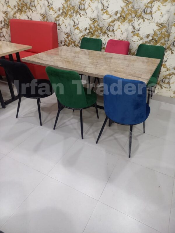 Modern Dining Set with Cushioned Chairs & Laminated Top Table - Metal Frame Design