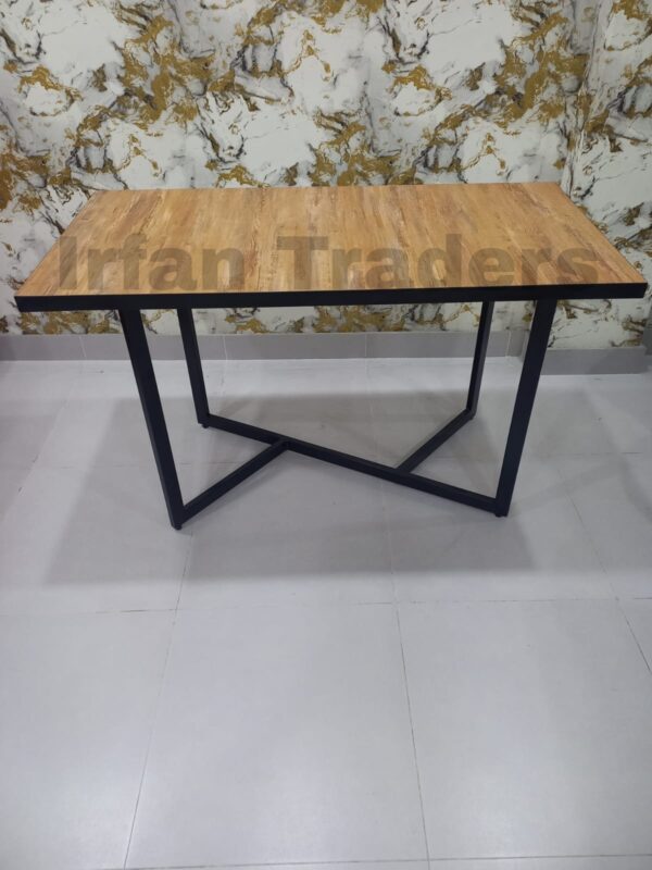 Stylish Dining Table with Laminated Top & Unique Metal Frame Design