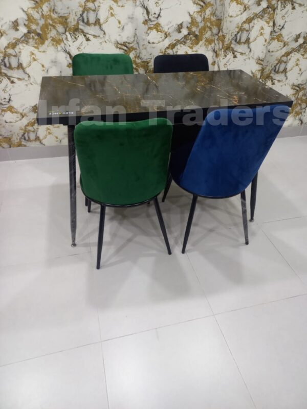 Modern Dining Set with Laminated Top Table & Cushioned Chairs – Metal Legs
