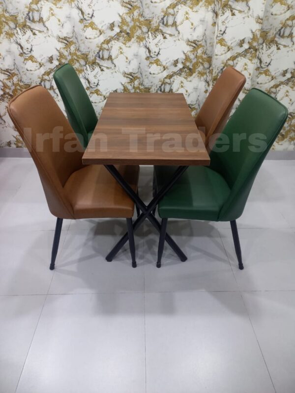Elegant Dining Set with Laminated Top Table & Stylish Metal Legs – Cushioned Chairs