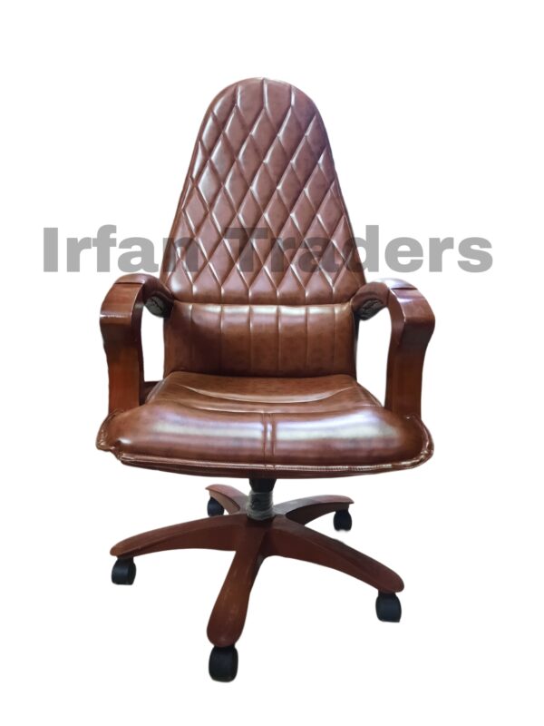 Wooden Revolving Chair – Cushioned with Foam and Leather Upholstery